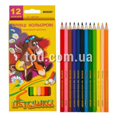Карандаши цветные 12 цветов "Пегашка" 1010-12СВ шестигранные, карт.упаковка, MARCO