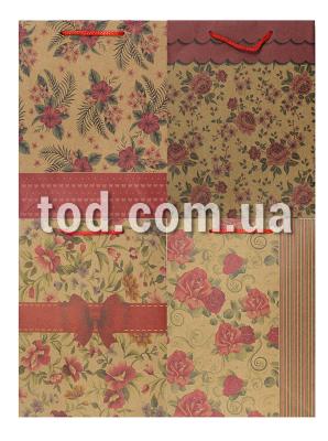 Подарочный пакет, 15*6*20, крафт, цветы, Имп
