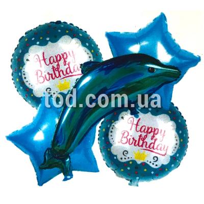 Шарики фольгир., в наборе 5 шт., дельфин (синий), Имп