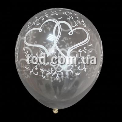 Шарики воздушные 12", (04) прозрачные, Белые сердечки, 100шт./уп., Gemar