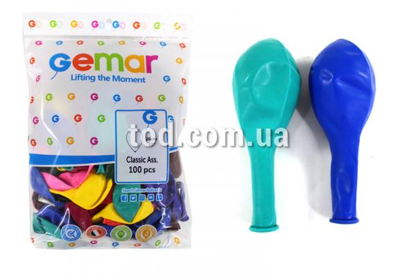 Шарики воздушные, 10", стандарт, ассорти, 100шт./уп., Gemar